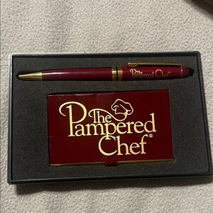 The Pampered Chef Burgundy Pen and Card Holder Set